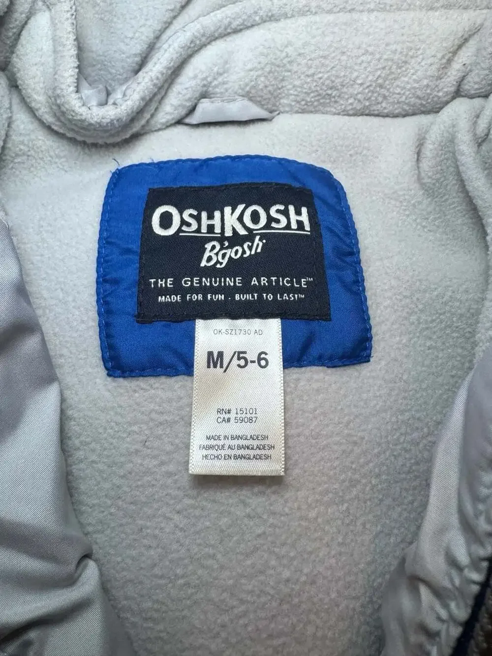 OshKosh B'gosh Puffer Jacket Size M/5-6 Blue Gray Colorblock Winter Coat